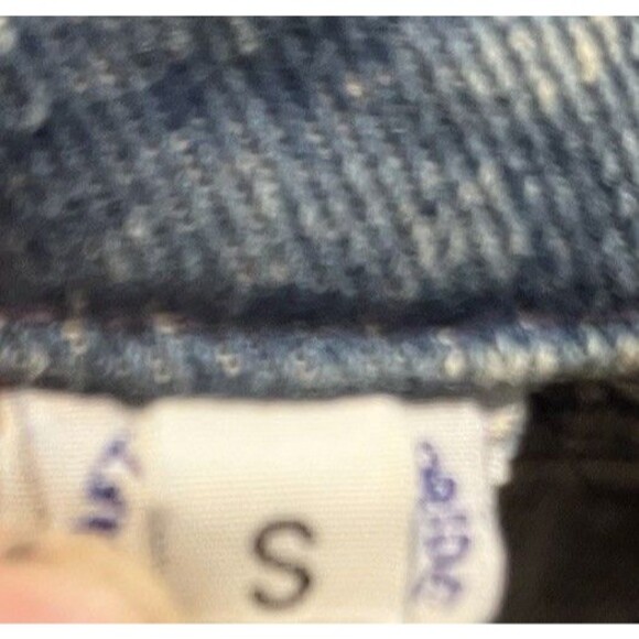 Vintage 80s Cropped Denim Jacket Studded Rhinestone Buttons USA Made Opal Size S - Picture 13 of 16